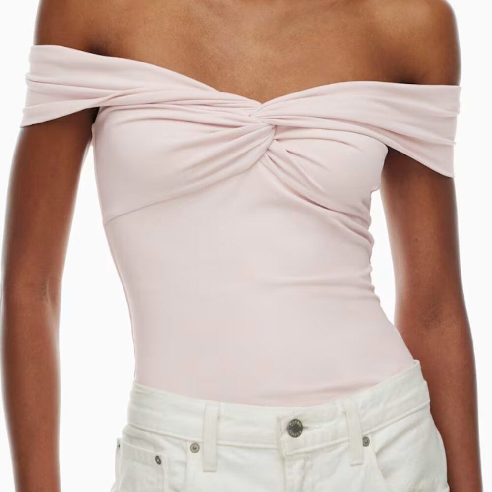 Aritzia Shy Pink Original Contour Twist Off-shoulder Top